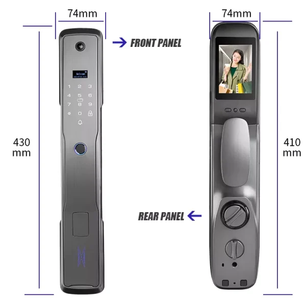 Series 4 Lite WiFi Smart Face  Recognition Door Lock With  Camera And screen With Video  Doorbell With 2 Way Talk App  Support + Finger print + RFid +  passcode + mechanical key + OTP - Image 2