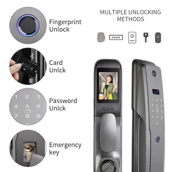 Series 4 Lite WiFi Smart Face  Recognition Door Lock With  Camera And screen With Video  Doorbell With 2 Way Talk App  Support + Finger print + RFid +  passcode + mechanical key + OTP - Image 5